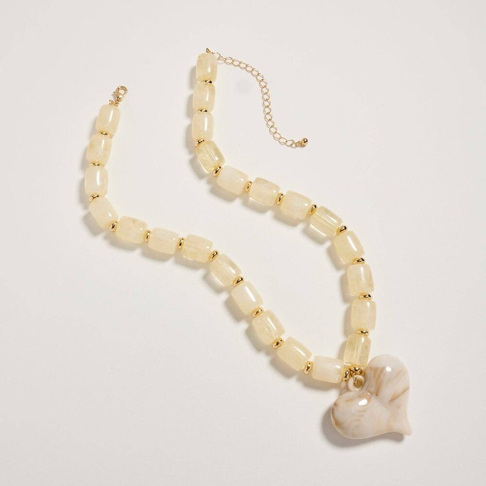 Colorful Beaded Heart Necklace | Multi-Color Barrel Bead Necklace in Natural